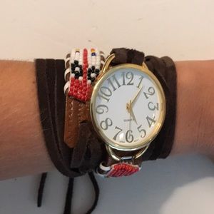 Urban Outfitters Leather Beaded Wrap Watch